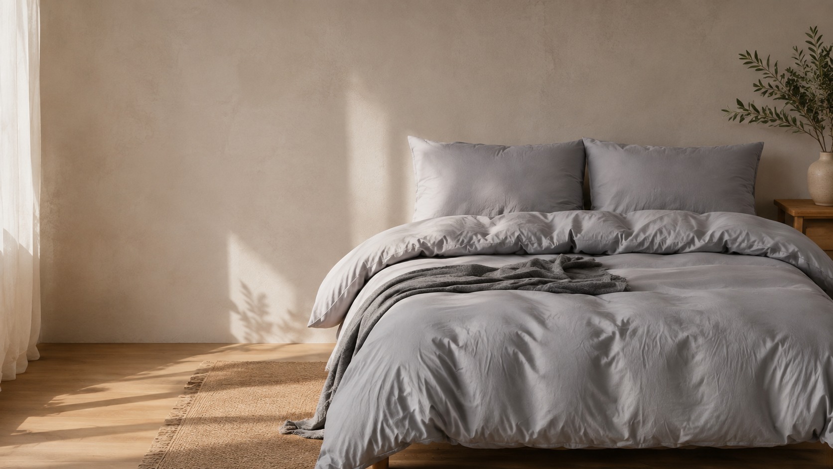 CMT01 Urban Grey 100s TENCEL™ custom bedding — lifestyle visualization, not a colour reference